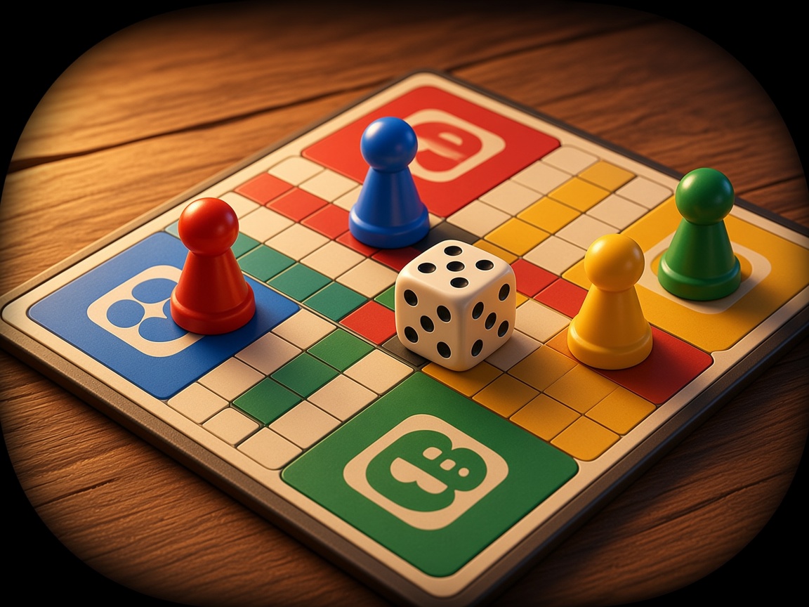 Ludo tokens on a board